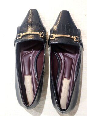 Franco Sarto Navy Patent Pointed Toe Loafers